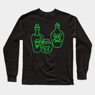 Poison bottles in toxic neon green and purple, vector illustration Long Sleeve T-Shirt